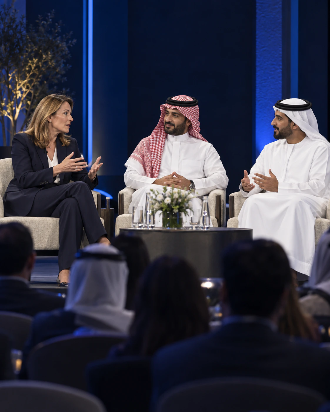 European, Saudi and Emirati speakers in an international panel discussion